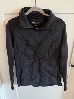 Athleta Hybrid Down Jacket | Black | Size M | Goose Down Zip Front Athletic Coat